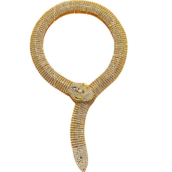 Gold Snake Crystal Choker Rhinestone Necklace - Picture 7 of 10